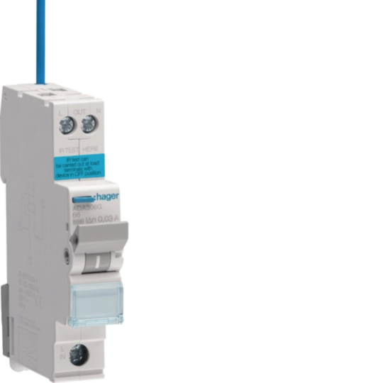 Hager ADA306G 6A RCBO - 1P 6kA B Curve Type A