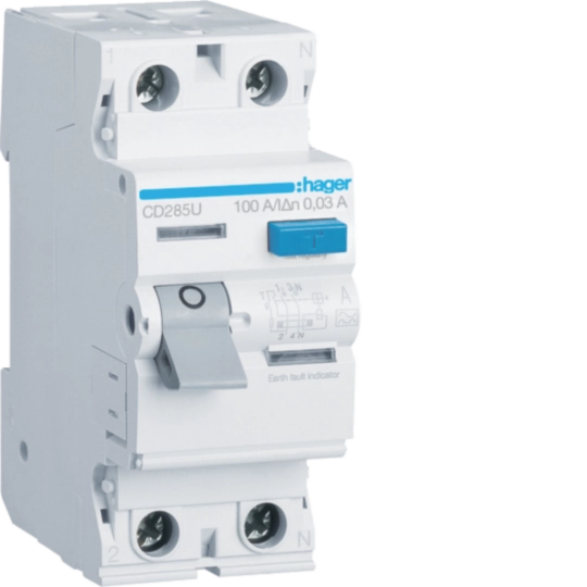 Hager CD285U 2‑pole Type A RCCB 100 A