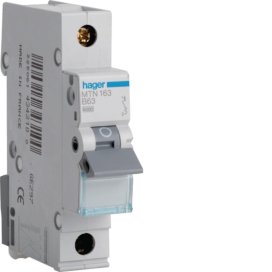 MTN163 63A single pole MCB with 6kA B curve