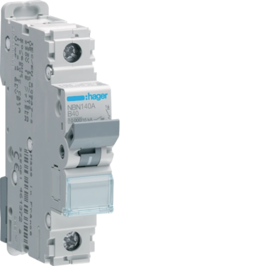 Hager NBN140A 40 A single-pole Type B MCB, 17.5 mm wide