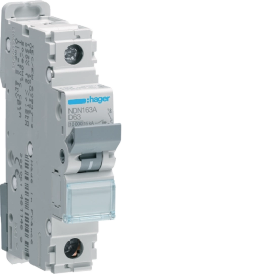 Hager 63A Type D MCB NDN163A single pole