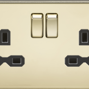 2 Gang socket - polished brass with black insert