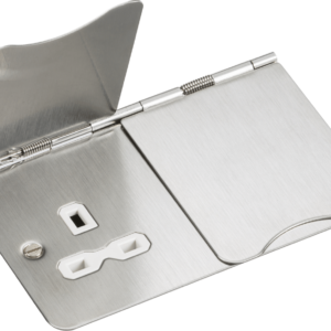 13A 2G unswitched floor socket - brushed chrome with white insert