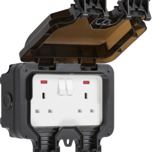 Weatherproof IP66 13A 2G DP switched socket with neons - Black