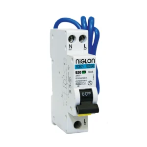 Niglon RCBO1-20/30SSAX 10 Amp Single Pole B Curve 30mA 240V Compact Mini Type A Switched Line & Neutral RCBO