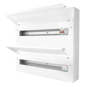 Click Elucian 44 Way Metal Dual Row Consumer Unit with 100A Mains Switch + 2 Pole SPD + 100A Connection Unit CUDEB44MSSPC39