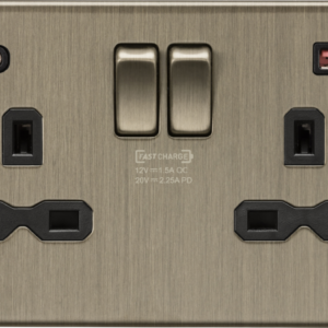 Screwless 13A 2G DP Switched Socket with Dual USB A+C 20V DC 2.25A (Max. 45W) - Antique Brass