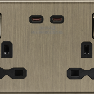 Screwless 13A 2G DP Switched Socket with Dual USB-C [65W DUAL FASTCHARGE] - Antique Brass